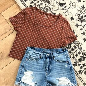 AE striped short sleeve crop top XL